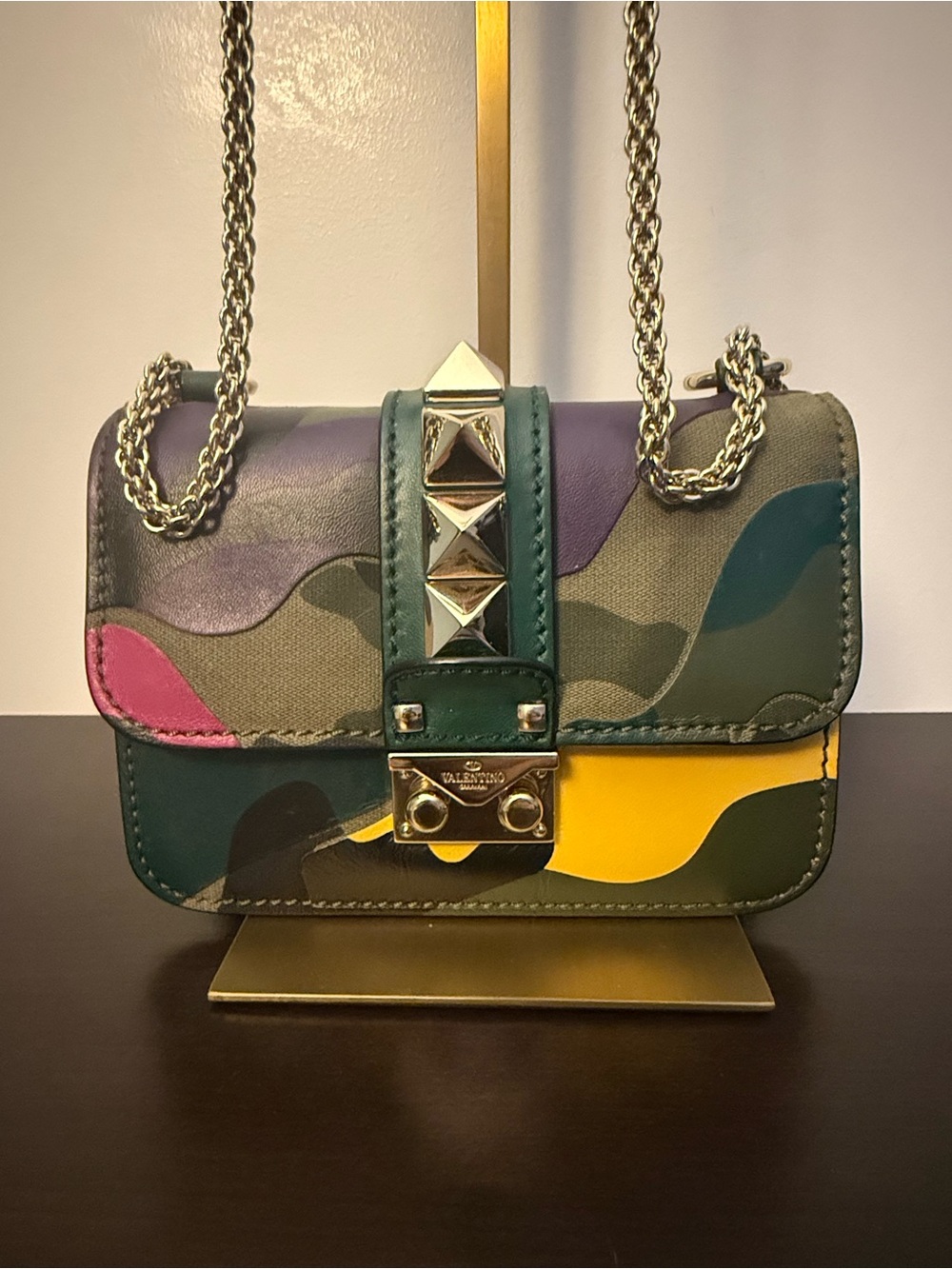 Valentino Garavani Mini Camouflage Crossbody Bag with Gold Accents